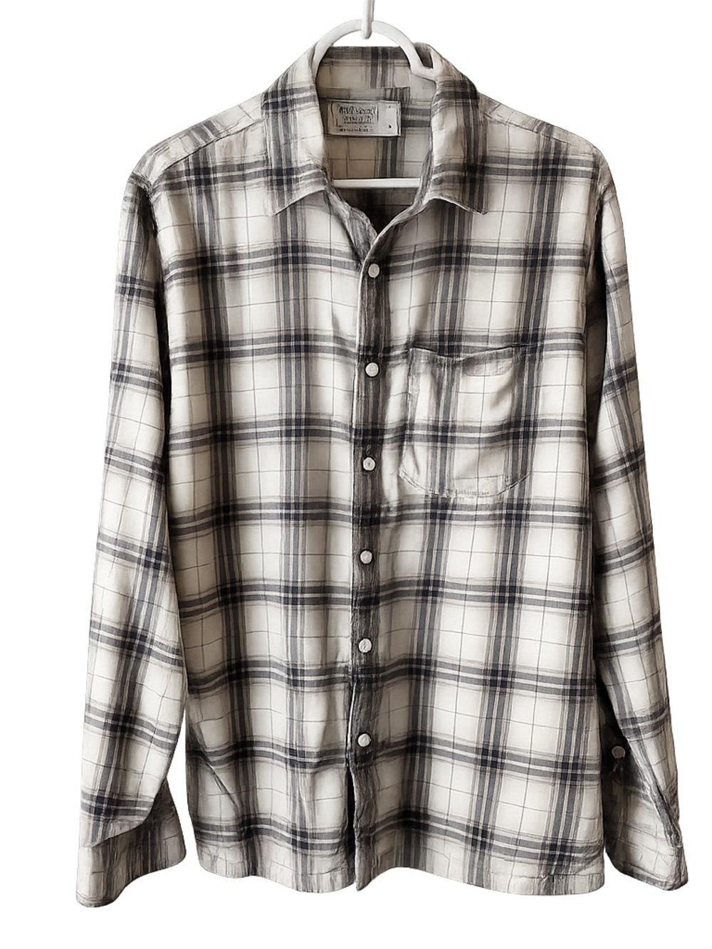 Abercrombie & Fitch Men’s Plaid Flannel Shirt Gray Cream Size L Casual Button-Up